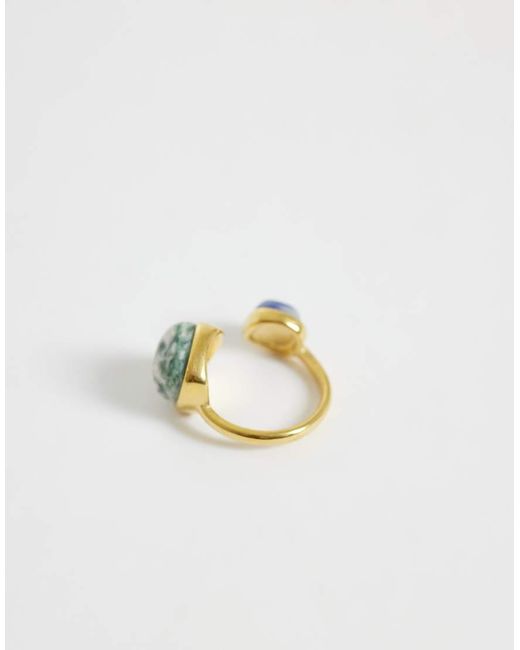 ASOS Metallic Stainless Steel Wrap-around Ring With Semi-precious Stones