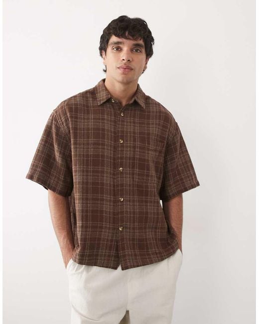 ASOS Brown Boxy Oversized Check Shirt for men