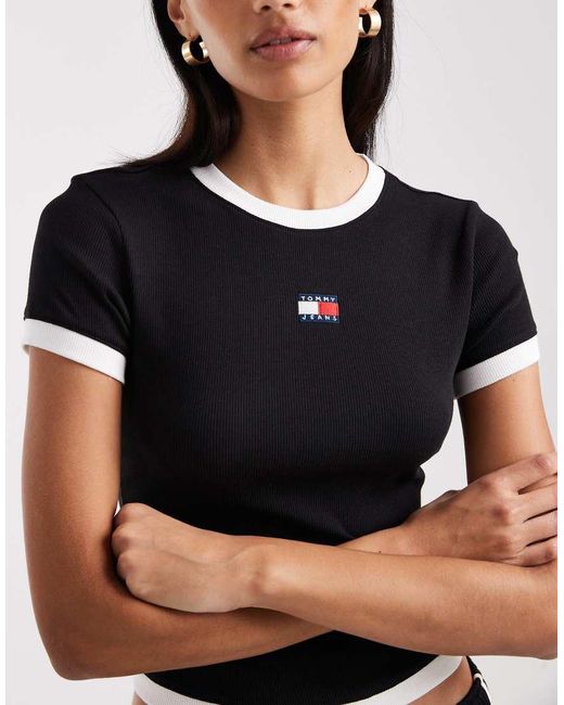 Tommy Hilfiger Black Slim Rib Ringer T-shirt