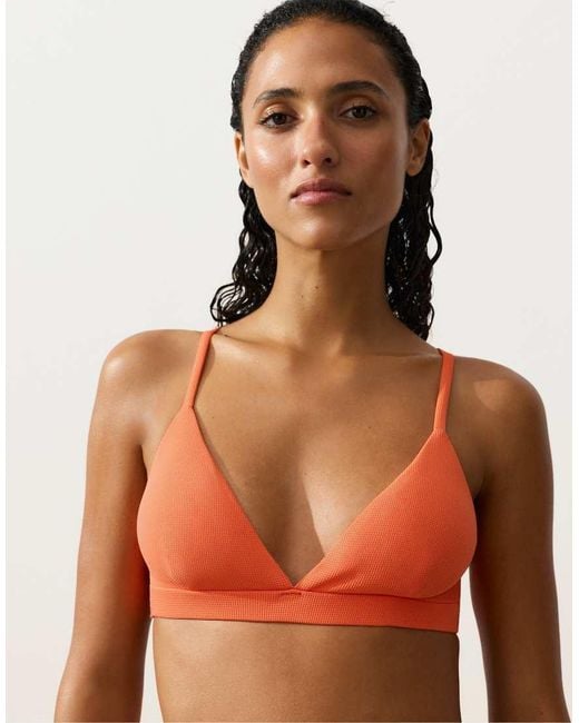 Oysho Orange Piqué Triangle Bikini Top