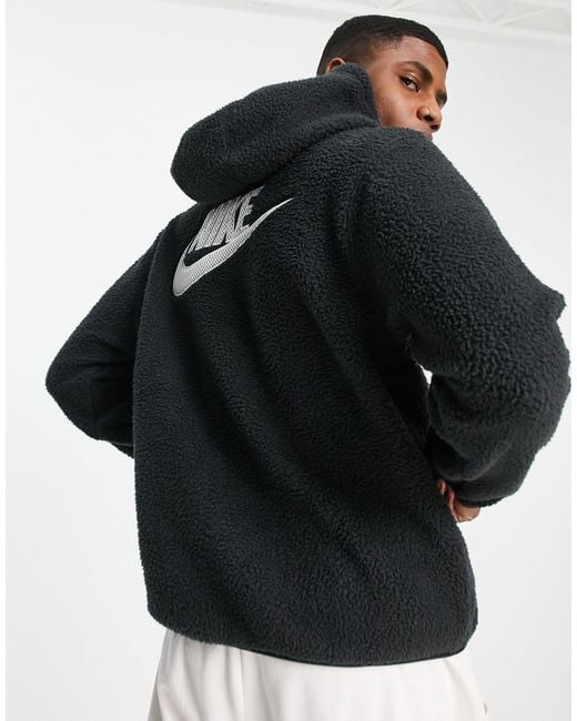 Nike Black Sport Essentials Sherpa Hoodie With Back Logo for men