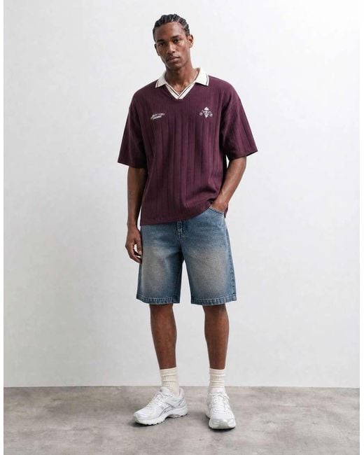 ASOS Purple Heavyweight Oversized Polo With Front Embroidery for men