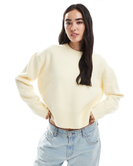 ASOS Natural Boxy Crew Neck Jumper With Side Split Detail