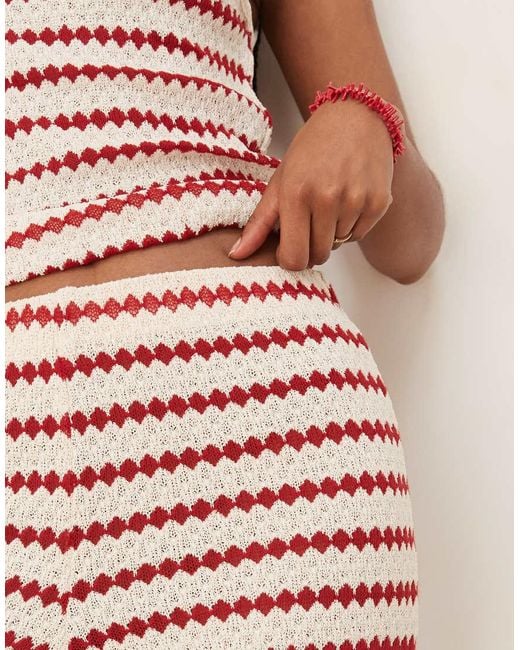 Pantalones A Rayas Rojas De Pernera Recta De Punto De (Parte De Un Conjunto) Mango de color Pink