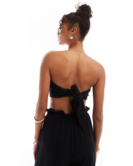 4th & Reckless Black Tulum Multiway Bandeau Crop Beach Top Co-ord