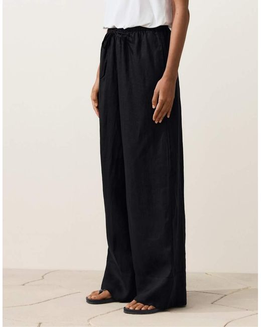 Oysho White 100% Linen Straight-leg Trousers With Seam Detail