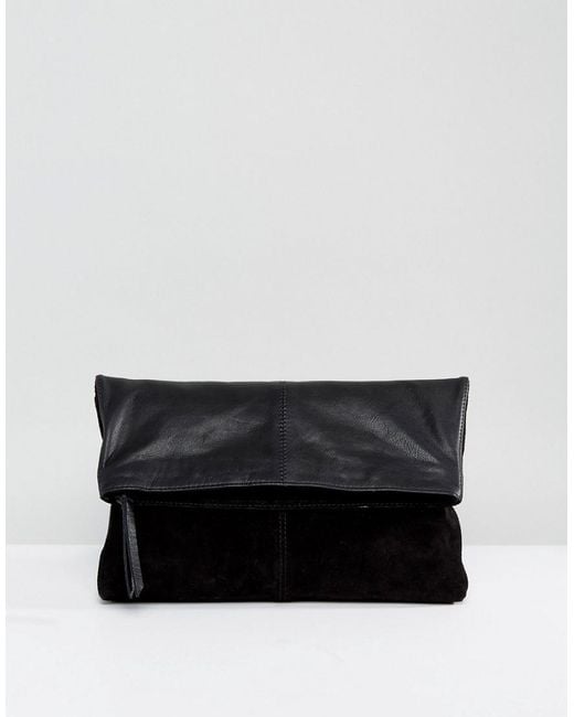 ASOS Black Design Leather Soft Foldover Clutch Bag