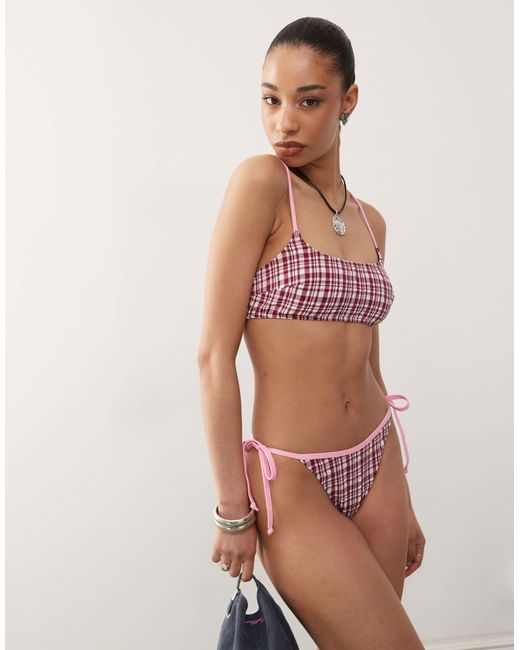 Reclaimed (vintage) Multicolor – seitlich gebundene bikinihose aus seersucker mit vichy-karo