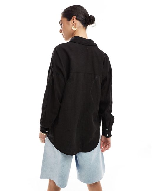 Camicia oversize a maniche lunghe di Pull&Bear in Black