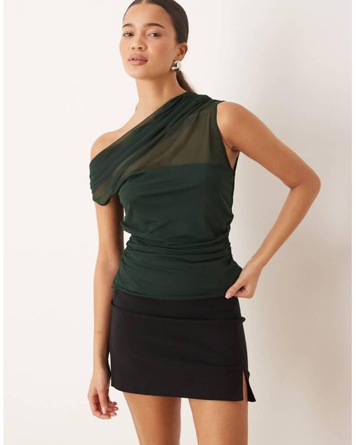 Mango Green Asymmetric Mesh Top