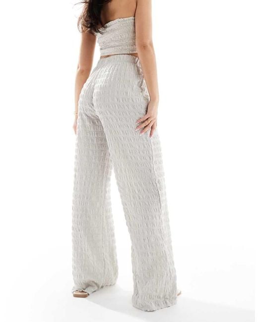 ONLY White Seersucker Wide Leg Trousers
