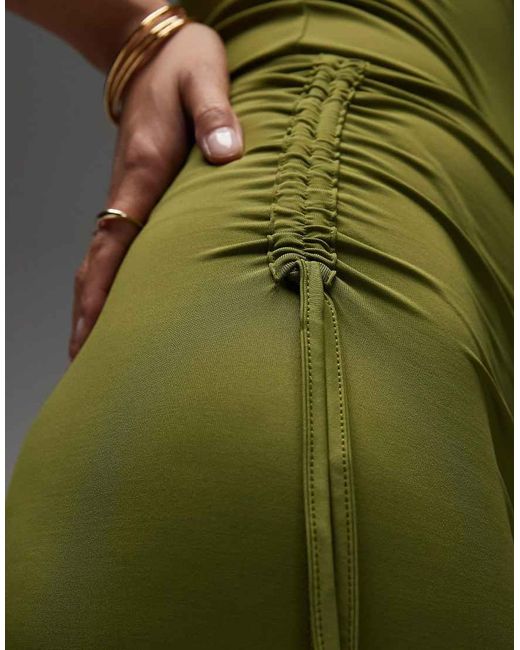 ASOS Green Co-ord Slinky Polyamide Ruched Tie Waist Maxi Skirt