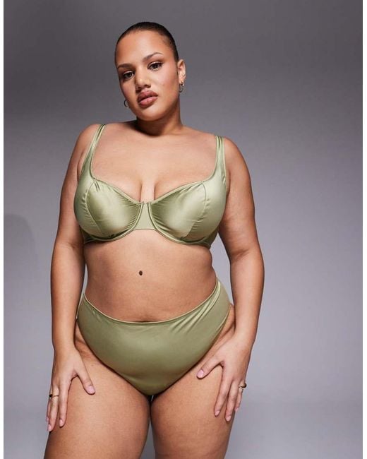 ASOS Green Asos Design Curve Fern Clean Satin Built Up Underwire Bra