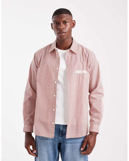 Camicia Rossa A Righe Vestibilità Classica Con Ricamo Sul Petto di ASOS in Pink da Uomo