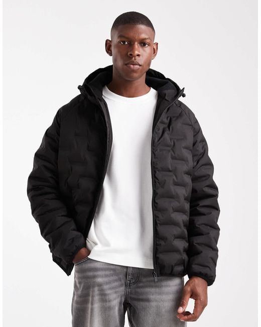 Threadbare Black Textured Puffer Coat With Hood for men