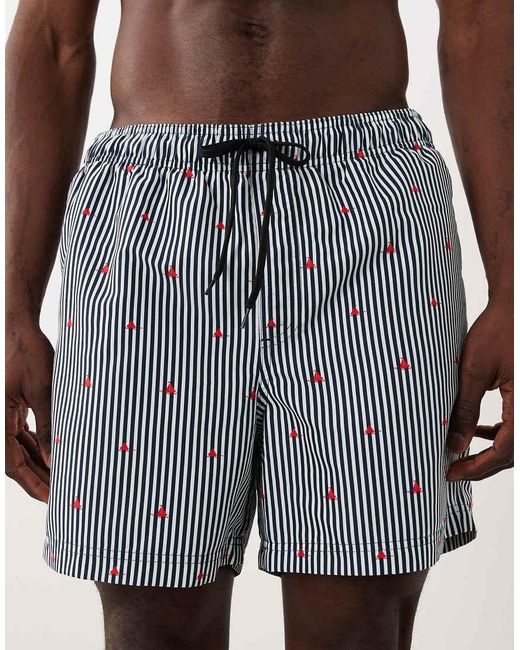 JJ Rebel Brown S Stripe Swim Shorts With Boats for men