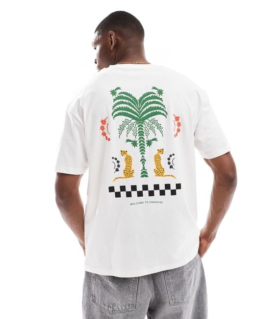 T-shirt oversize avec imprimé graphique effet paradis au dos Jack & Jones pour homme en coloris White