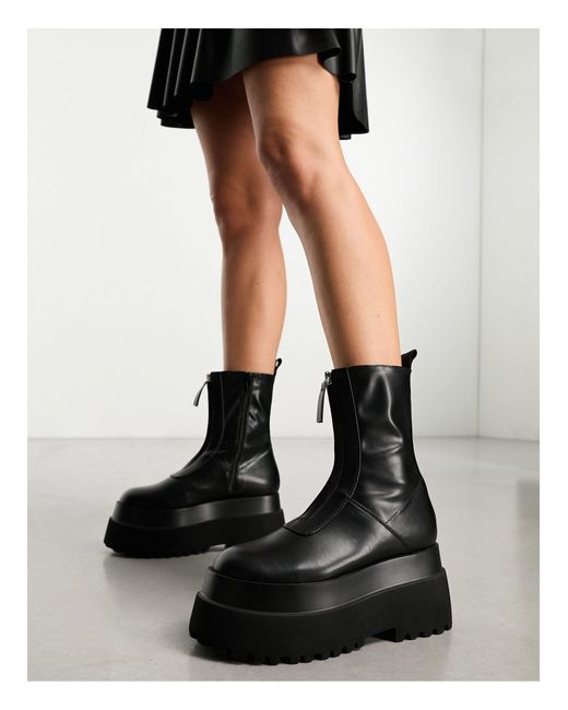 ASOS Atomic Chunky Zipfront Boots in Black Lyst