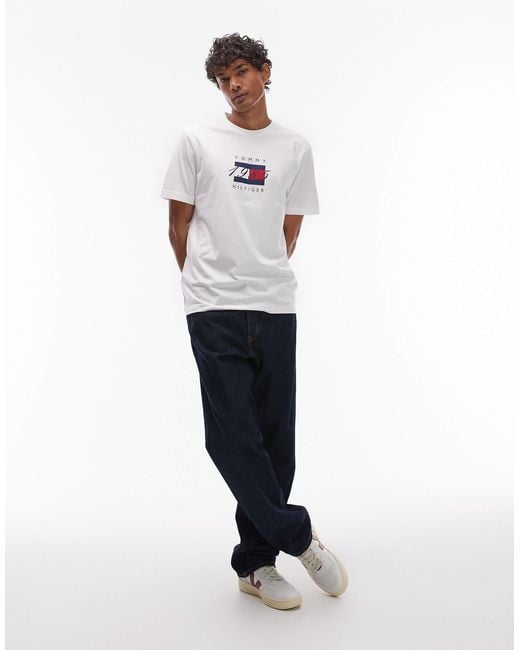 Tommy Hilfiger White Linear Flag Graphic T-shirt for men