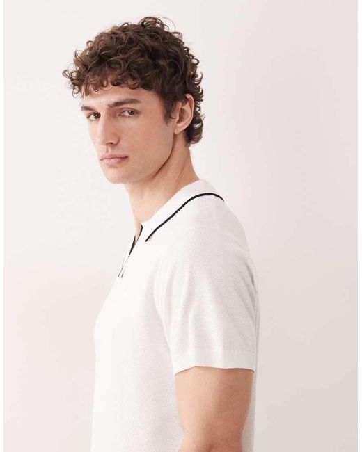 South Beach White Knit Polo Top for men