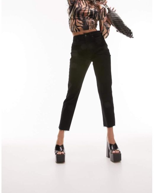 Jeans Dritti Alla Caviglia Neri Con Orlo Grezzo E Vita Medio Alta di Topshop Hourglass in Natural