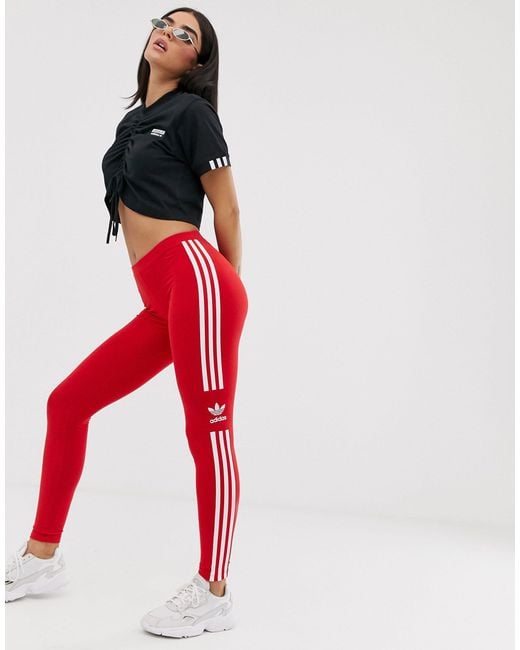 Adidas Originals Adicolor Locked Up Logo leggings In Red
