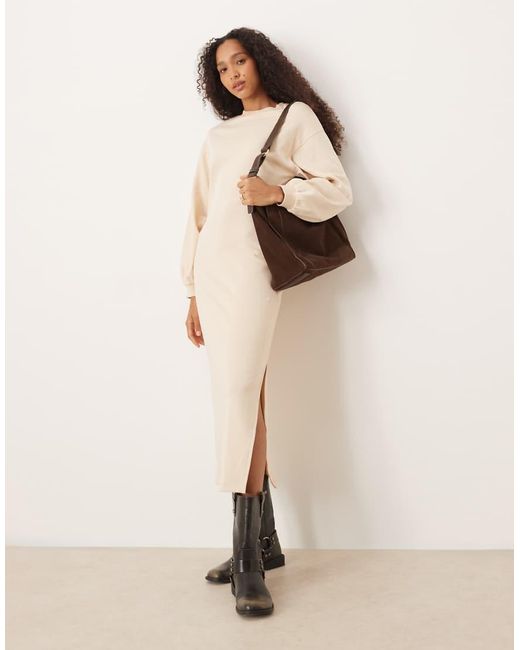 ASOS Natural Cotton Balloon Sleeve Midi Sweat Dress