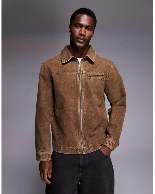 ASOS Brown Washed Harrington Jacket for men