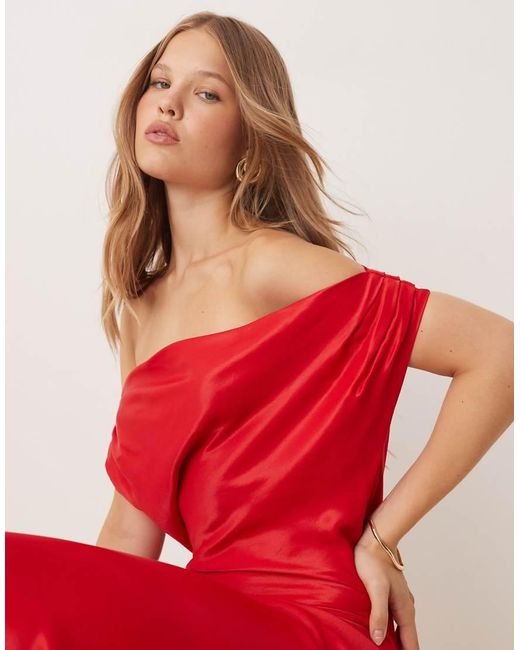 ASOS Red Drape Off Shoulder Maxi Dress