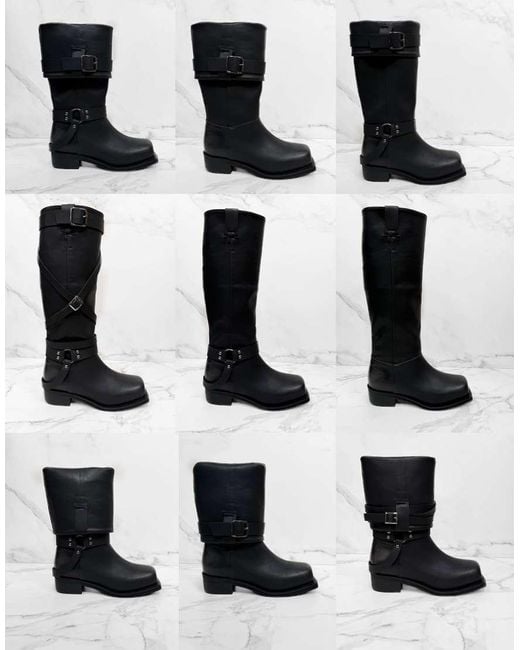 GIA STUDIOS Black Biker Multi-Way Knee Ankle Boots