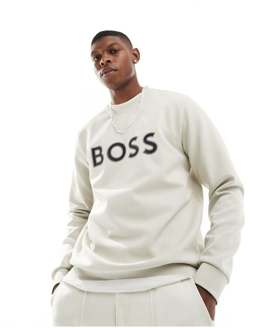 Boss - green - salbo 1 - sweat-shirt - crème Boss pour homme en coloris White