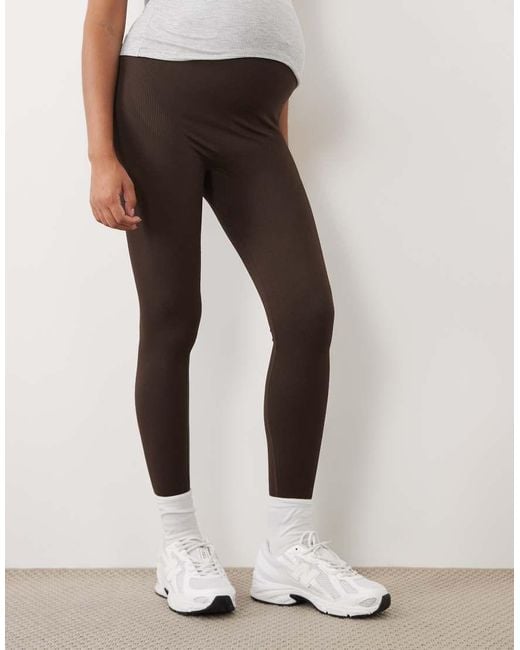 4505 Brown Maternity Seamless Baby Rib High Waist Gym Leggings