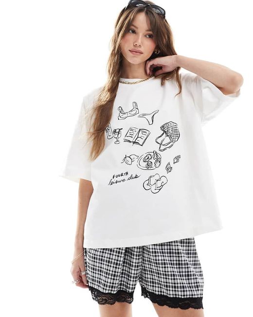 4th & Reckless White Cotton Leisure Club Graphic Print T-shirt