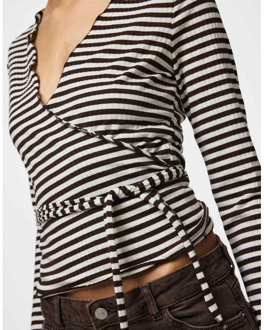 Pieces Gray Wrap Top