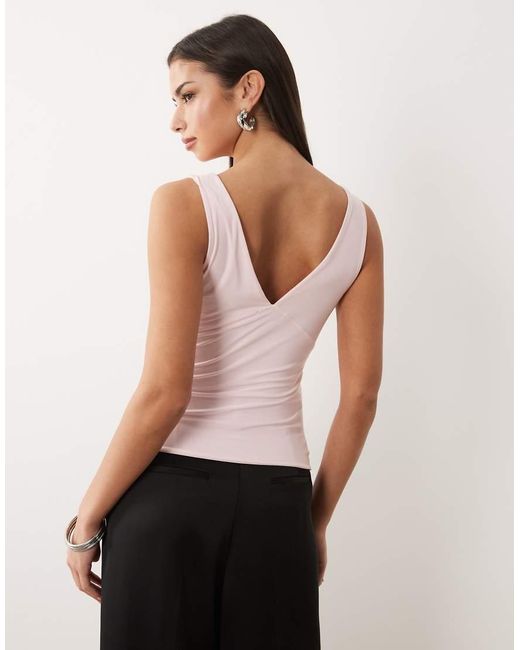 Fashionkilla Pink Exclusive Double Sculpted Slinky Lace Trim V Neck Vest Top