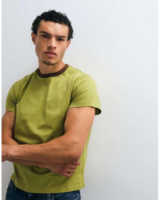 Reclaimed Vintage Green Contrast Ringer T-shirt for men