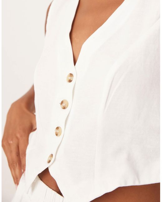Vila Natural Linen Touch Cropped Tailored Waistcoat Co-ord