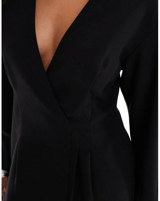 French Connection Black Wrap Front Cinched Mini Dress
