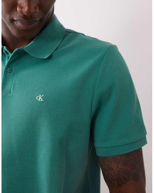 Calvin Klein Green Monogram Pique Polo Shirt for men