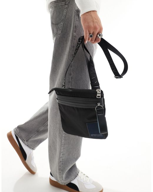 Armani Exchange White Linear Label Logo Crossbody Bag for men