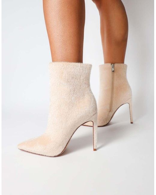 SIMMI White Harvie Faux Pony Hair Heeled Ankle Boots