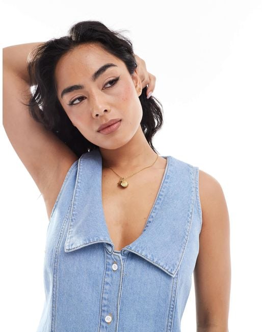 Miss Selfridge Blue – jeans-playsuit mit matrosen-design