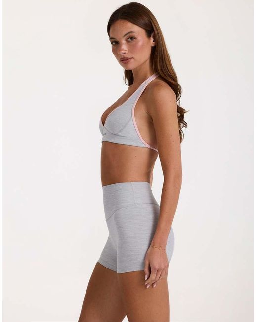 BO+TEE White Soft Active Halter Neck Plunge Contrast Trim Sports Bra