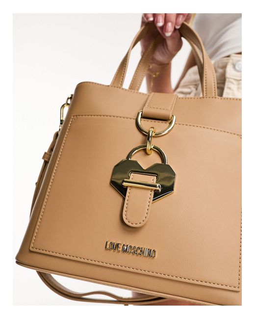Love Moschino Heart Lock Top Handle Bag in White | Lyst Australia