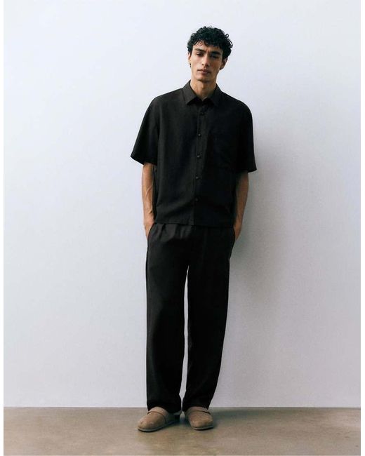 Pull&Bear Black Short Sleeve Shirt With Pocket for men