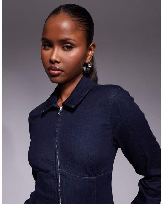 ASOS Blue Stretch Denim Jumpsuit With Corset Waist
