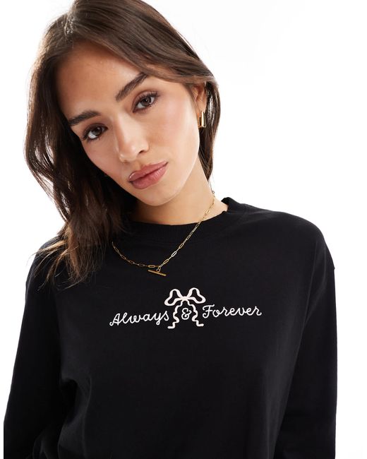 Cotton On Black Classic Long Sleeve Graphic Tee With Always And Forever Graphic