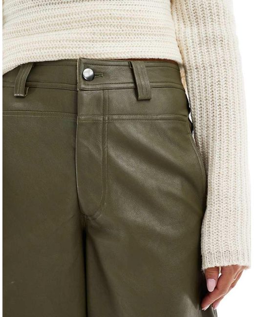 ASOS Green Faux Leather Barrel Leg Trousers With Seam Detail