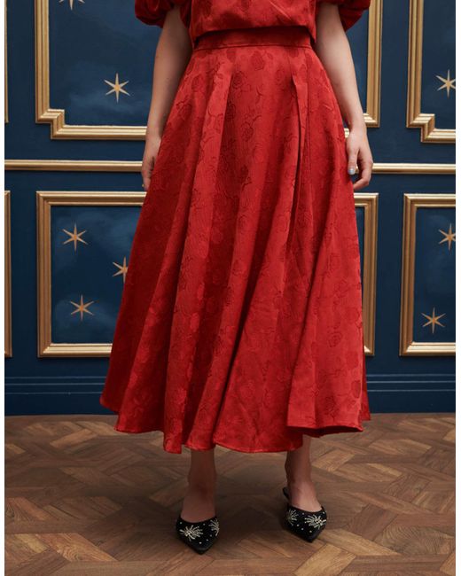 Sister Jane Red Charm Jacquard Midi Skirt