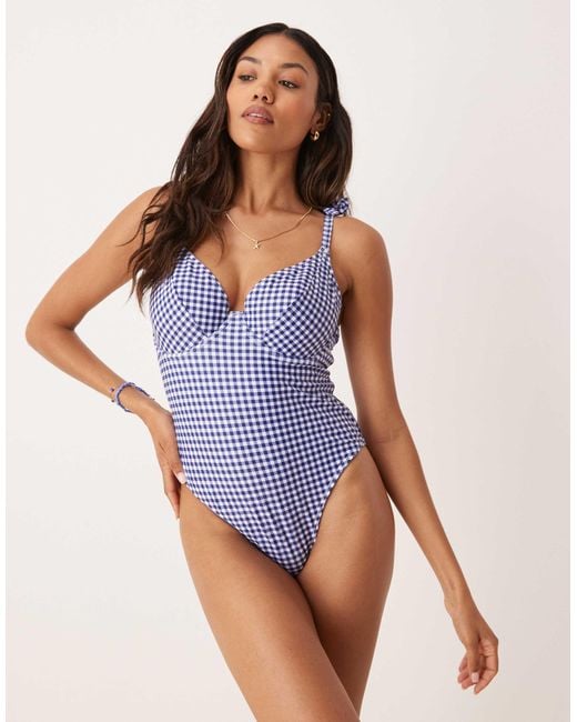 Peek & Beau Blue Swimsuit With Bow Strap Detail